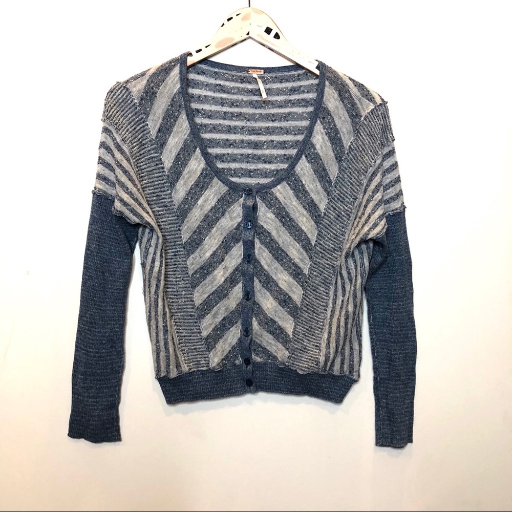 Free People | Blue Striped Button Cardigan